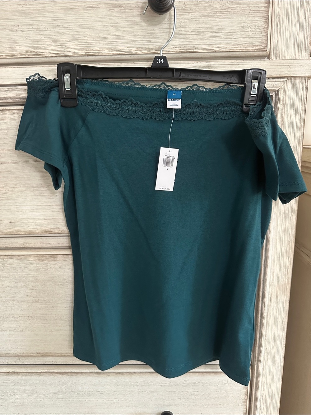 Old Navy Women's Teal Lace-Trim Off-Shoulder Crop Top